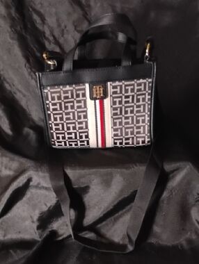 Monogram Crossbody Tote with Red-White-Blue Stripe